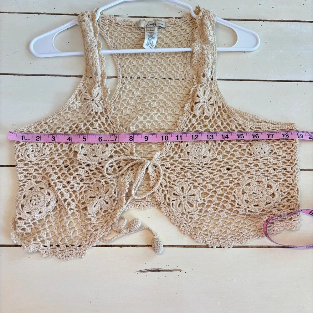 Twenty One Boho Crochet Open Front Vest Vest Top Women’s Size Large Beige - Picture 4 of 6